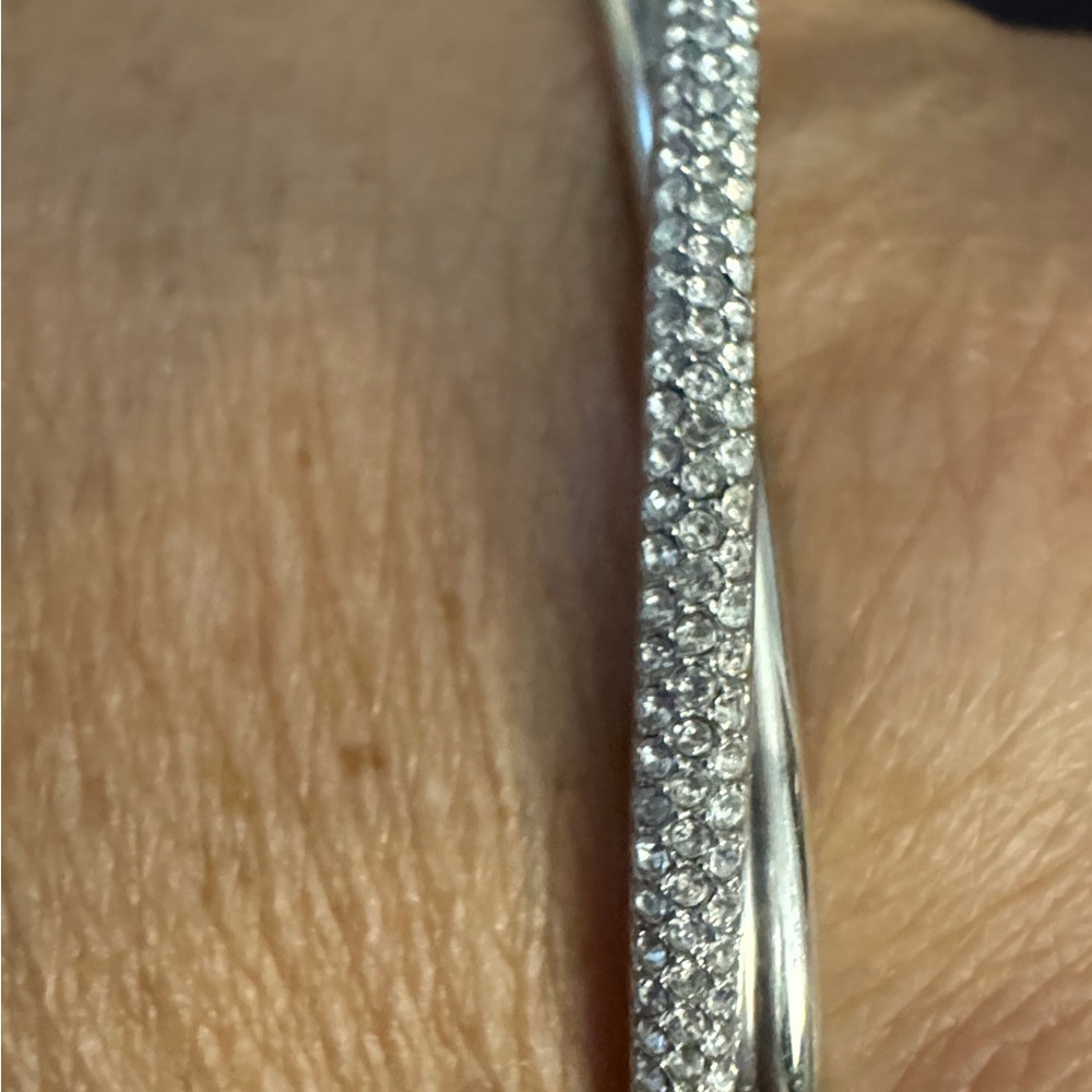 Silver Rhinestone Bangle Bracelet - Picture 6 of 6